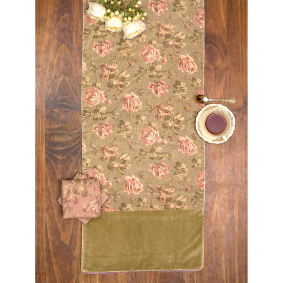 Vintage Rose Olive Velvet Runner