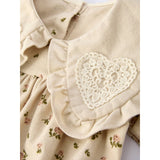Long Sleeve Apricot Floral Romper with Heart Collar