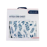 Blue Leaves Classic Muslin Fitted Crib Sheet