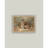 Bunnies Framed Antique Art: 7x5