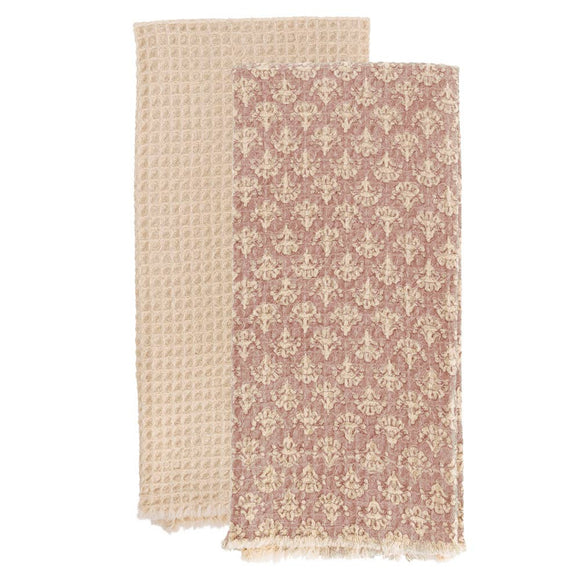 Dusty Pink Damask Cotton Tea Towels Set of 2