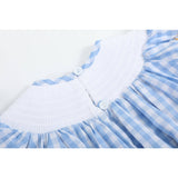 Blue Gingham Sunflower Smocked Bishop Dress