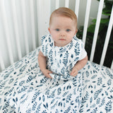 Blue Leaves Classic Muslin Fitted Crib Sheet