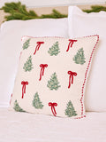 Embroidered Boucé Christmas Bows Throw Pillow