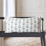 Amalthea Blue Linen Block Print Throw Pillow