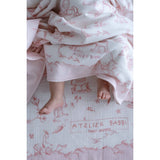 Toile De Jouy Double-Sided Organic Cotton Blanket in Pink