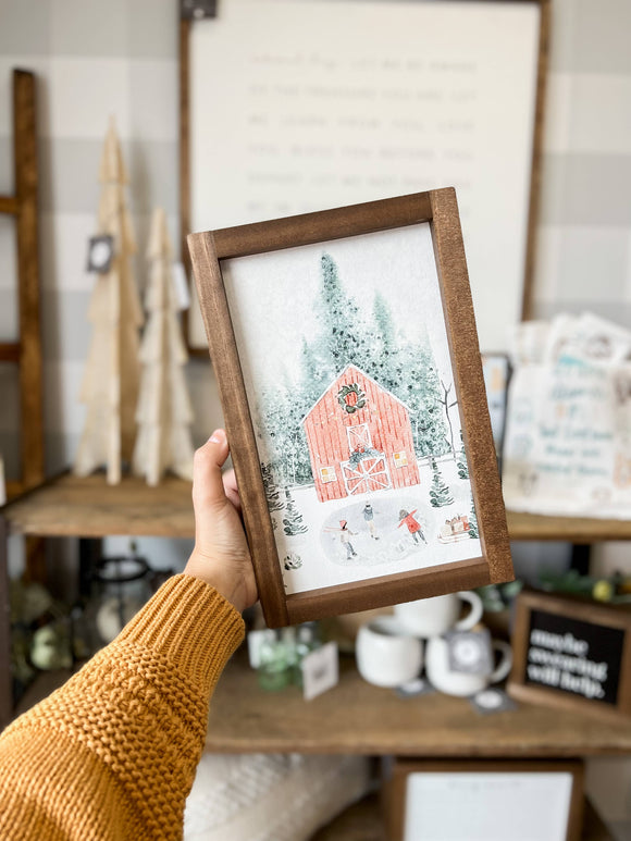 Winter Barn Scene | Light Oak / 8x12