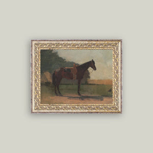 Saddled Horse Framed Antique Art: 10x8