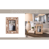 Handcrafted Wood 4x6" Etched Leaf Inlay Frame