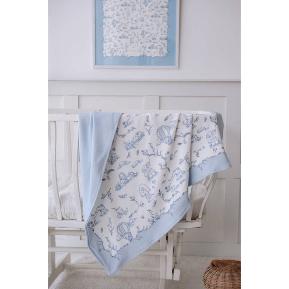 Toile De Jouy Double-Sided Organic Cotton Blanket in Blue