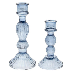 Navy Glass Candle Sticks Set of 2