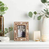 Handcrafted Wood 4x6" Etched Leaf Inlay Frame