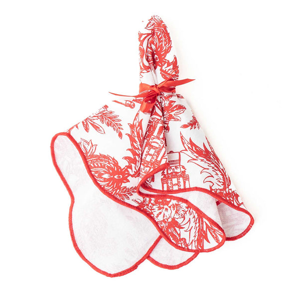 (Set of 4) Nutcracker Toile Scalloped Dinner Napkins