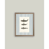 Whales on Stripes Framed Antique Art: 8x10