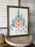 Winter Barn Scene | Light Oak / 8x12"
