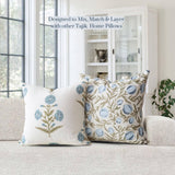 Flora Blue Zinnia Block Print Pillow