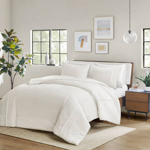 Striped Seersucker Ivory Comforter Set