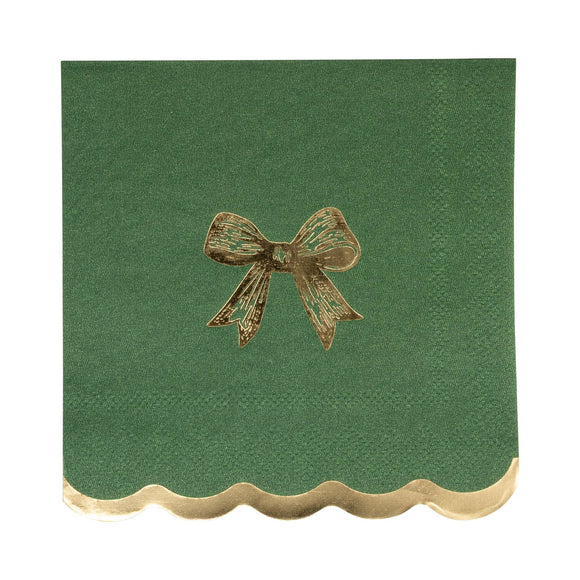 Gold Bow Scalloped Cocktail Napkin