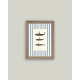 Whales on Stripes Framed Antique Art: 8x10