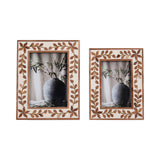 Handcrafted Wood 4x6" Etched Leaf Inlay Frame
