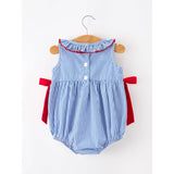 Girls 4th of July Plaid Smocked Embroidery Romper