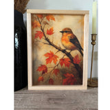 Autumn Sparrow Wood Wall Art in Light Oak 8x12"