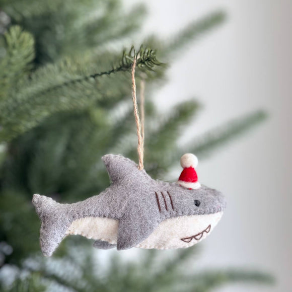 Baby Shark with Christmas Hat Felt Ornament