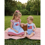 Blue Gingham American Flag Pocket Shortalls