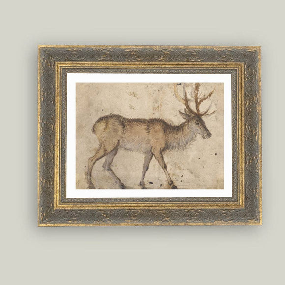 Vintage Reindeer Framed Antique Art: 10x8