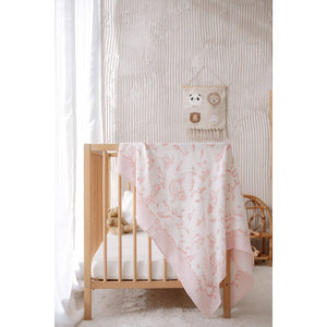 Toile De Jouy Double-Layer Muslin Blanket in Pink: 27.5” x 27.5”