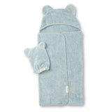 Hooded Towel + Wash Mitt Set in Fog Blue