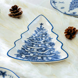 Blue Holly Christmas Tree Ceramic Serving Tray