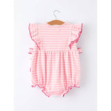 Pink Striped Strawberry Embroidered Smocked Romper
