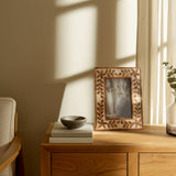 Handcrafted Wood 4x6" Etched Leaf Inlay Frame