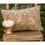 Vintage Rose Velvet Olive Lumbar Pillow