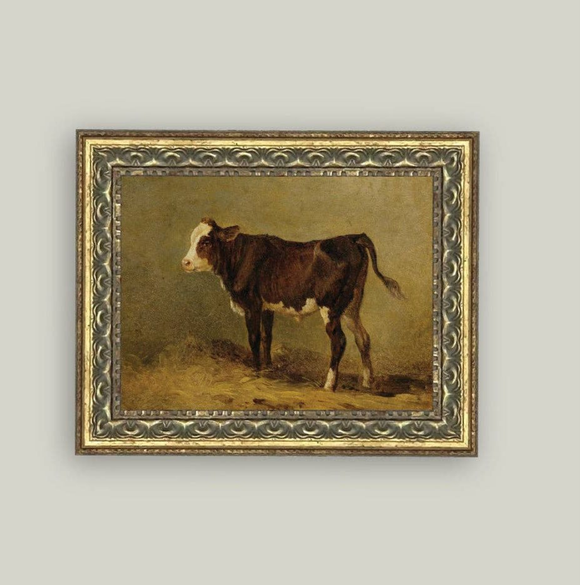 Vintage Calf Framed Antique Art: 10x8