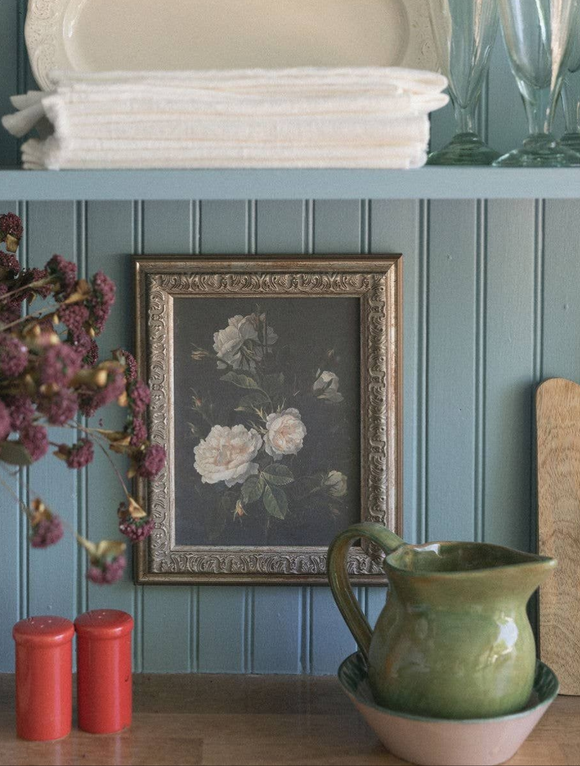 Moody Still Life Rose Framed Antique Art: 12x16