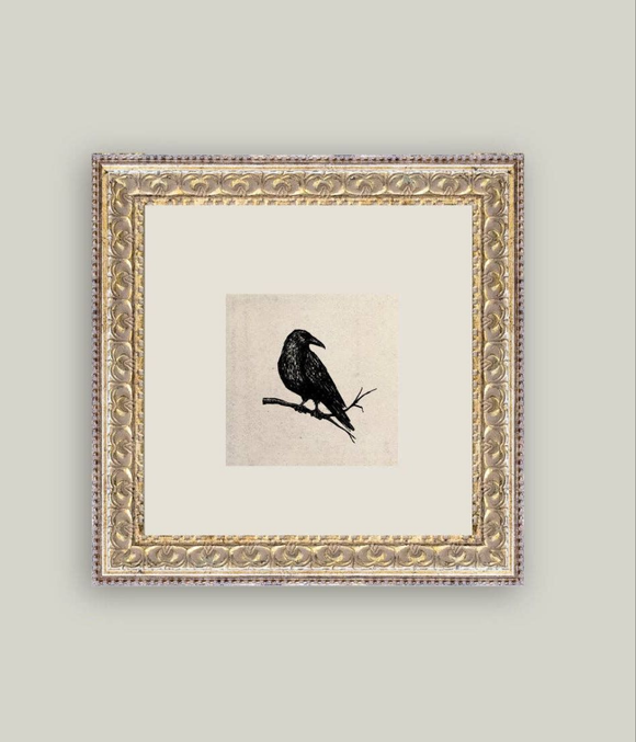 Crow Framed Antique Art: 9x9