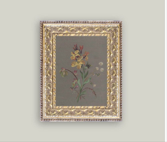 French Wildflowers Framed Antique Art: 8x10
