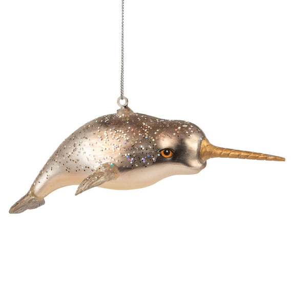Glass Glittered Narwahl Ornament