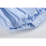 Light Blue Striped Lemons Smocked Ruffle Romper