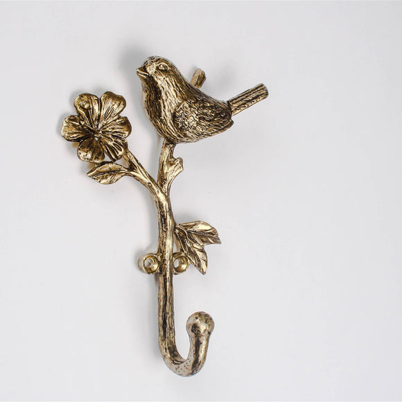 Gold Bird on Branch Wall Hook