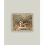 Bunnies Framed Antique Art: 7x5