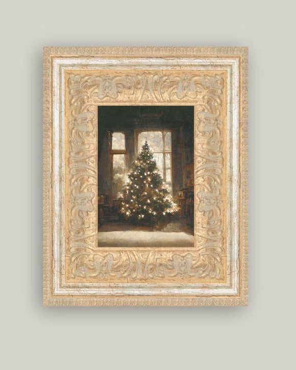 Glowing Christmas Tree Framed Antique Art: 7x9