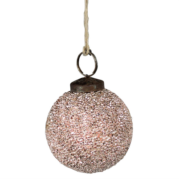 Crystalized Blush Pink Glass Ornament