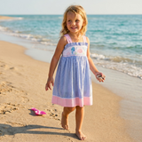 Blue and Pink Ocean Smocked Sundress