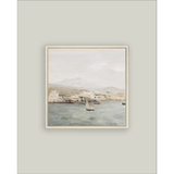 Sailboat Landscape Framed Antique Art: 9x9