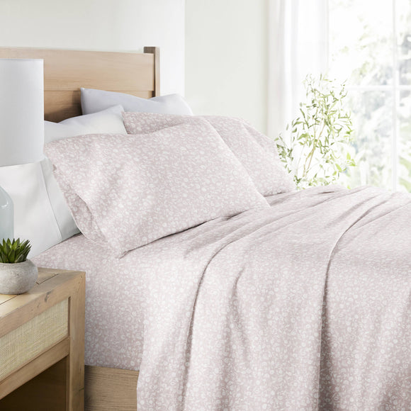 Rustic Jacobean Cotton Sateen Patterned Sheet Set in Mauve (300 Thread Count)