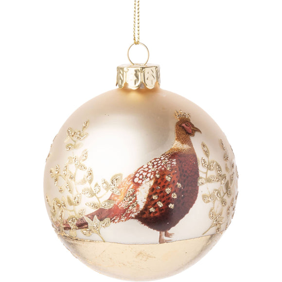 Matte Gold Leaf Pheasant Glass Ornament