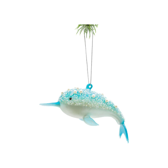 Blue Hanging Narwhal Ornament